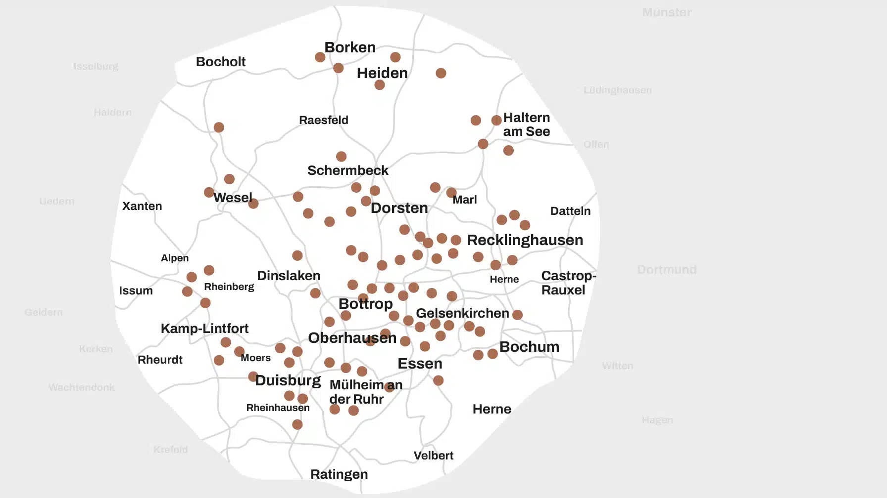 Karte unserer Photovoltaik Anlagen in und um Bottrop Kirchhellen